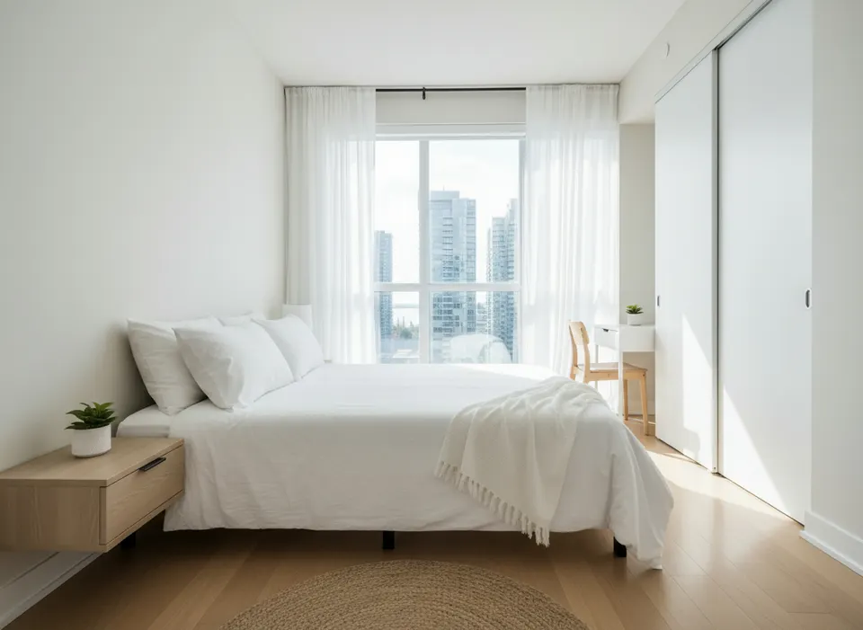 A bright, staged Toronto condo bedroom ready for a new tenant