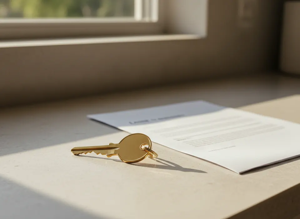 Condo keys and a signed lease on a kitchen counter